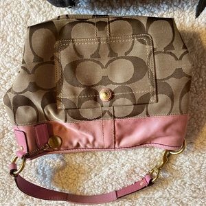 Pink and brown coach purse